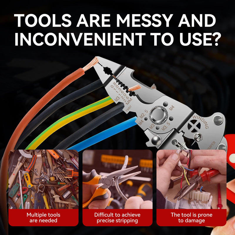 [2-Pack] 16-in-1 Professional Wire Stripper with 12-250V Voltage Tester, Heavy Duty Foldable Electrician Pliers for Stripping, Cutting, Crimping & Twisting, Versatile Electrical Tool Set 2