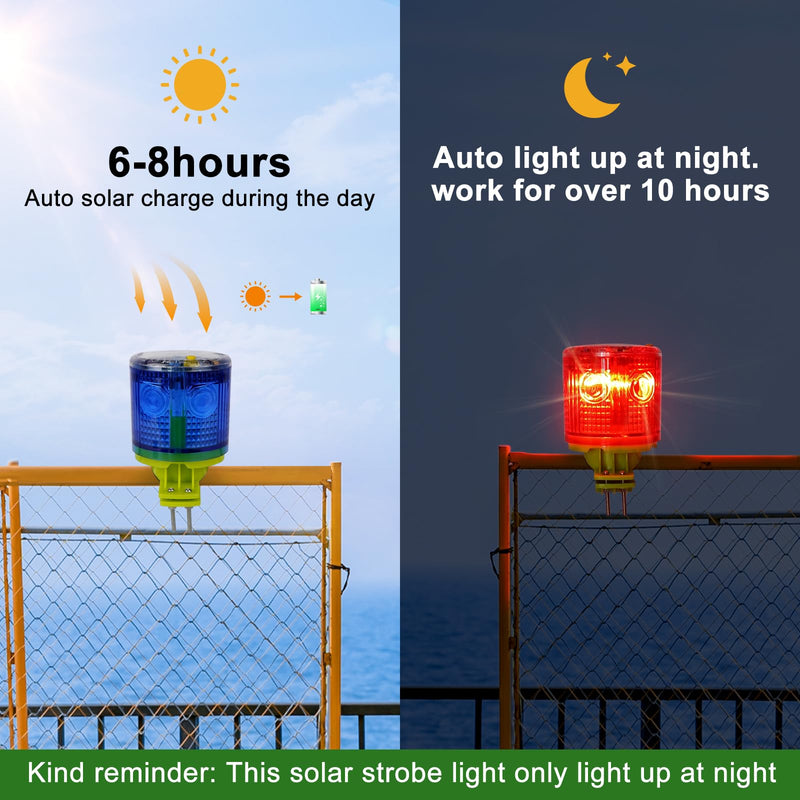 Aolyty Solar Strobe Warning Light IP54 Waterproof LED Flashing Safety Light Bright Warning Lamp Outdoor with Switch for Construction Traffic Dock Marine Beacon Road Signs (Red) Red