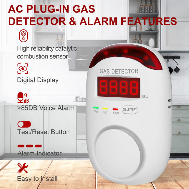 Plug in Natural Gas Detectors & Propane Gas Detectors for Home,RV & Kitchen, Combustible Gas Leak Detector Monitor for LNG, LPG. 1 PACK WA886
