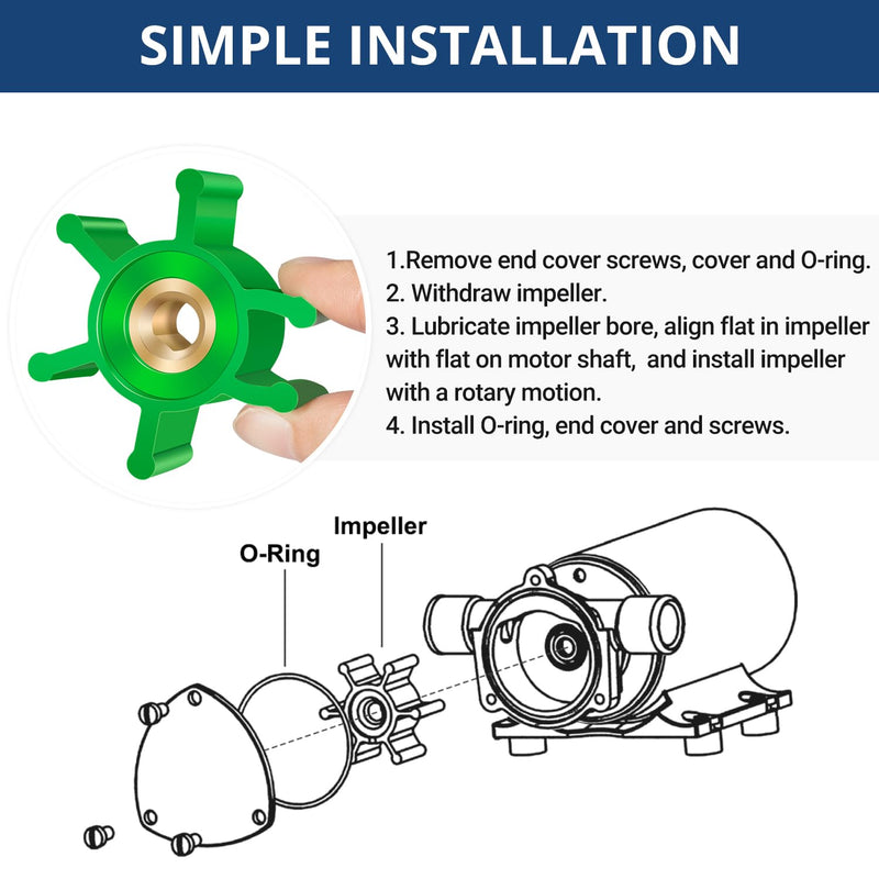 4-Pack 6303-0007-P Polyurethane Impeller Kit with 8 O-Rings & Lube – Compatible with Jabsco 18220 Series, Johnson SPX 09-824P, Fits MasterCraft, Moomba, Nautique Wakeboard & Ski Boat Ballast Pumps