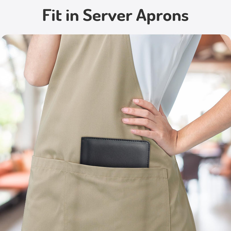 Server Book High Volume, Expandable Server Book,5"×9", Waitress Waiter Book, Sturdy Leather Waitress Book with 2 Zipper Pockets and Magnetic Pocket, Server Books Fit Server Apron (Pink) Pink Extended Version
