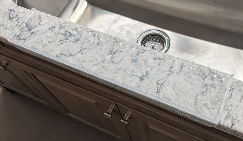 SiliSink XL Silicone Sink Edge Guard for Kitchen Sink - Fits 3.75” - 4” Wide - The Original Silicone Sink Edge Protector with Sponge Caddy - Splash Guard, 20” Clear Diamond 4in x 20in