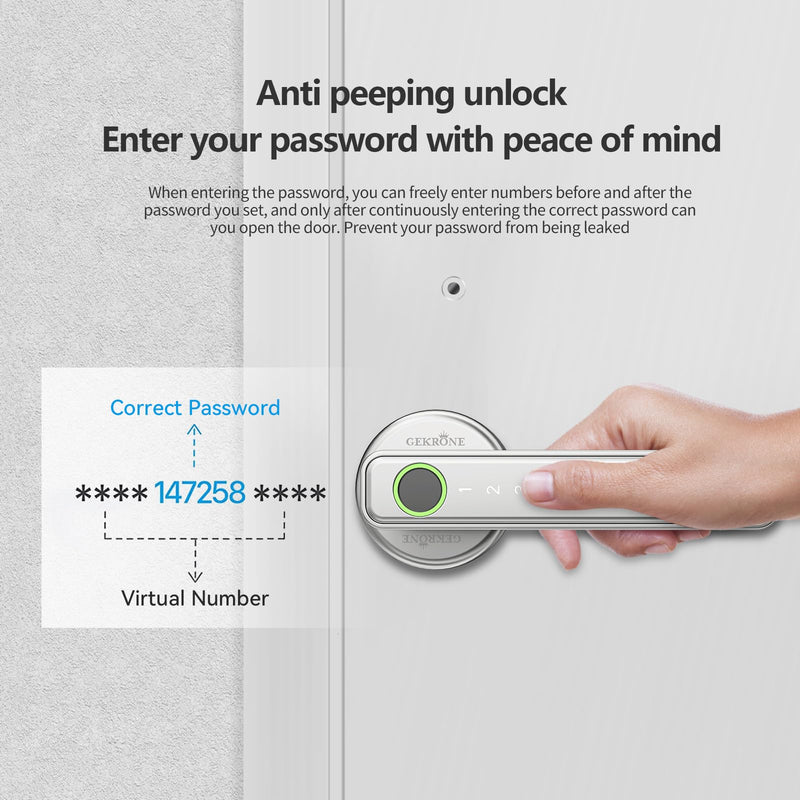 Fingerprint Smart Lever Lock TUYA APP Control Keyless Entry Bluetooth Touchscreen Indoor Handle Biometric Electronic Digital Door Knob with Keypad Suitable for Hotel Office Apartment Bedroom Silver 2