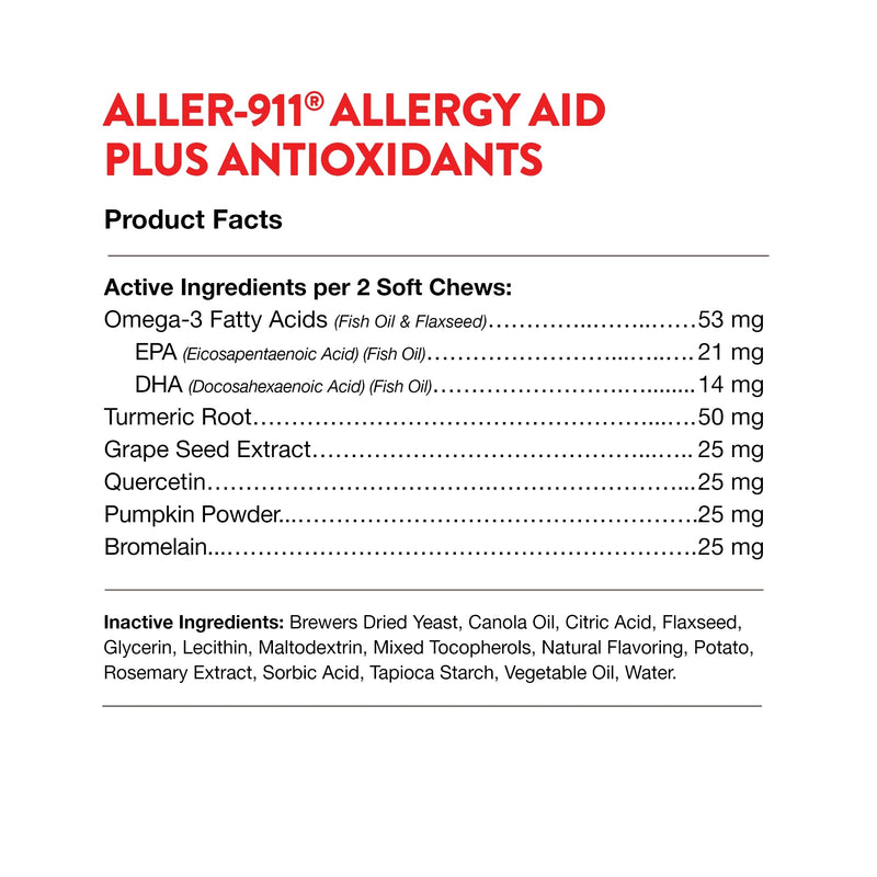 NaturVet – Aller-911 Allergy Aid Plus Antioxidants For Cats – 60 Soft Chews | Supports Immune System, Skin Moisture & Respiratory Health | Enhanced With Omegas, DHA & EPA | 30 Day Supply - PawsPlanet Australia