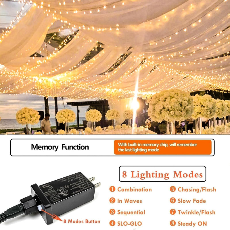 Extra-Long 66FT Christmas Lights Outdoor/Indoor, 200 LED Super Bright String Lights for Bedroom, Waterproof 8 Modes Plug in Twinkle Fairy Lights for Classroom Christmas Tree Decorations (Warm White) Warm White 200LED