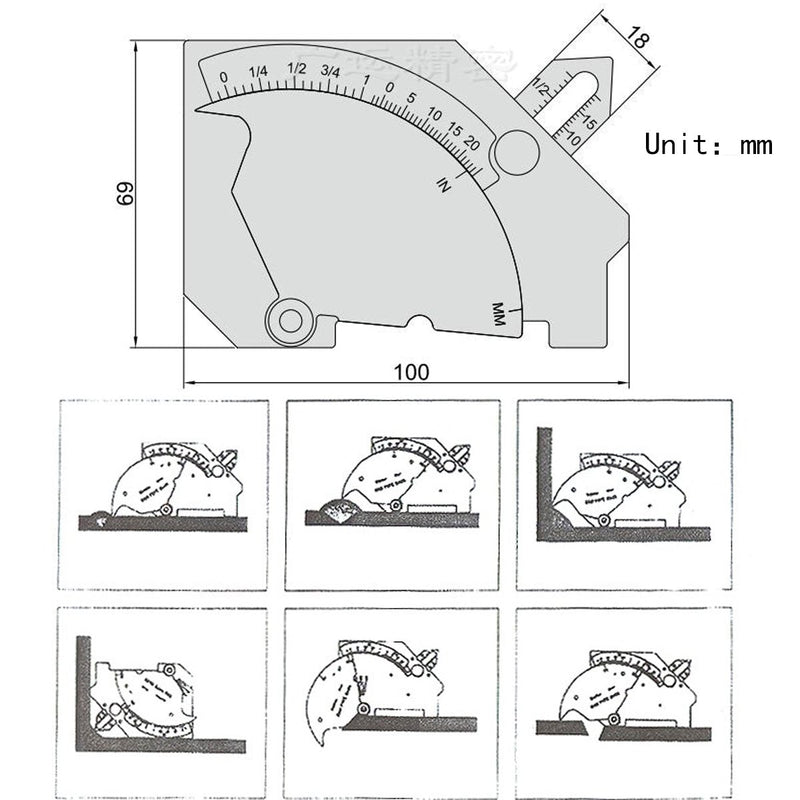Weld Gauge Set Includes Cam Type Gauge and Weld Fillet Gauge and Porosity Undercuts Checking Gauge and Convexity Concavity Welding Gauge Inch Style A+B+C (inch)