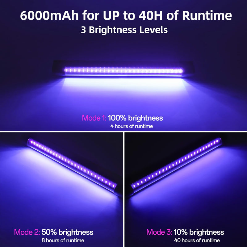 Battery Powered Black Light, Rechargeable Blacklight, Cordless 395nm Light Glow Party, Halloween, Body Painting, 2 Packs