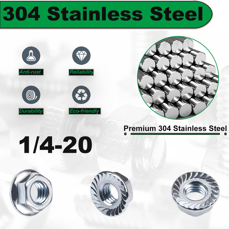 1/4-20 Serrated Flange Hex Nuts, 30 Pcs 1/4" Hexagon Flange Nuts, 304 Stainless Steel, UNC Nuts Fasteners, Right Hand, Replacement SAE Lock Nut for DIY Home Mechanism 1/4-20