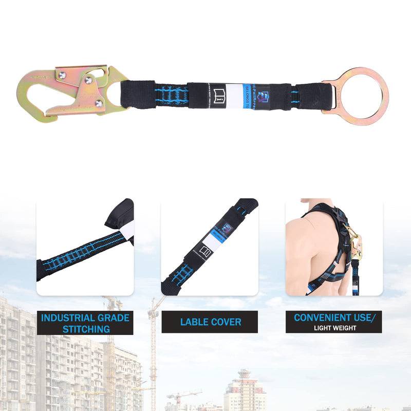18 Inch D Ring Extender with Galvanized Steel Self Locking Snap Hook and O Ring，Heavy Duty Fall Protection Safety Harness Extension Lanyard，For Construction & Roofing, OSHA/ANSI Compliant