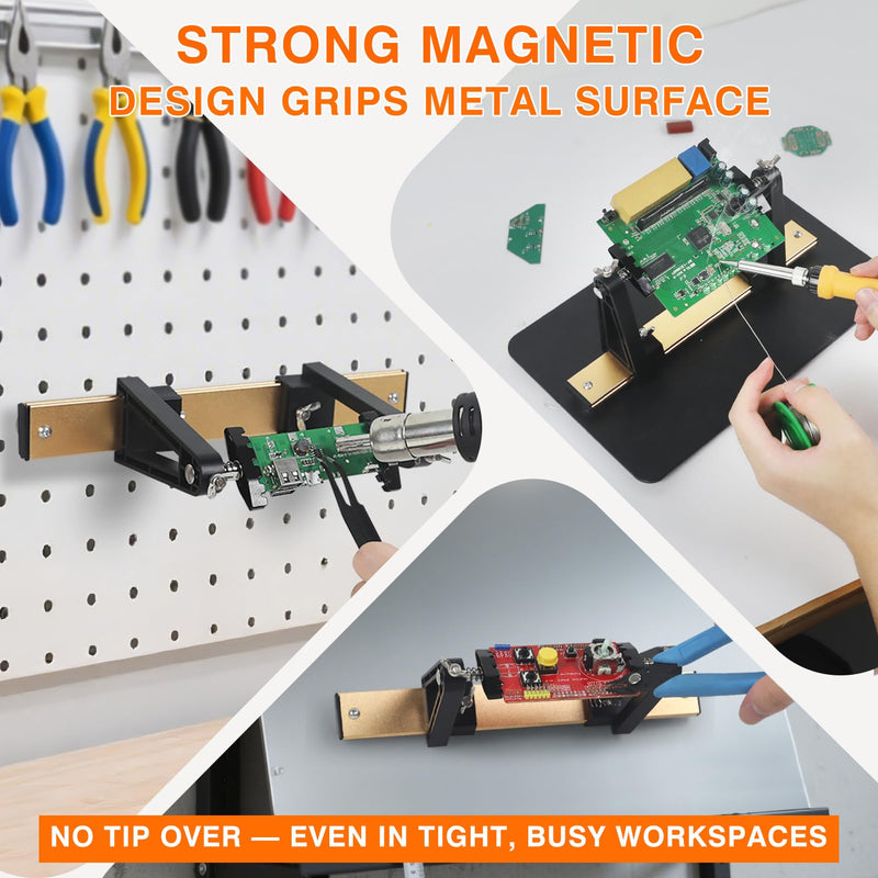 Circuit Board Holder Helping Hands for Soldering and Repair, Adjustable 360° Rotation, Strong Magnetic, Potable, Space-Saving and Aluminum Base, Durable for Electronics PCB MAGNITIC HOLDER