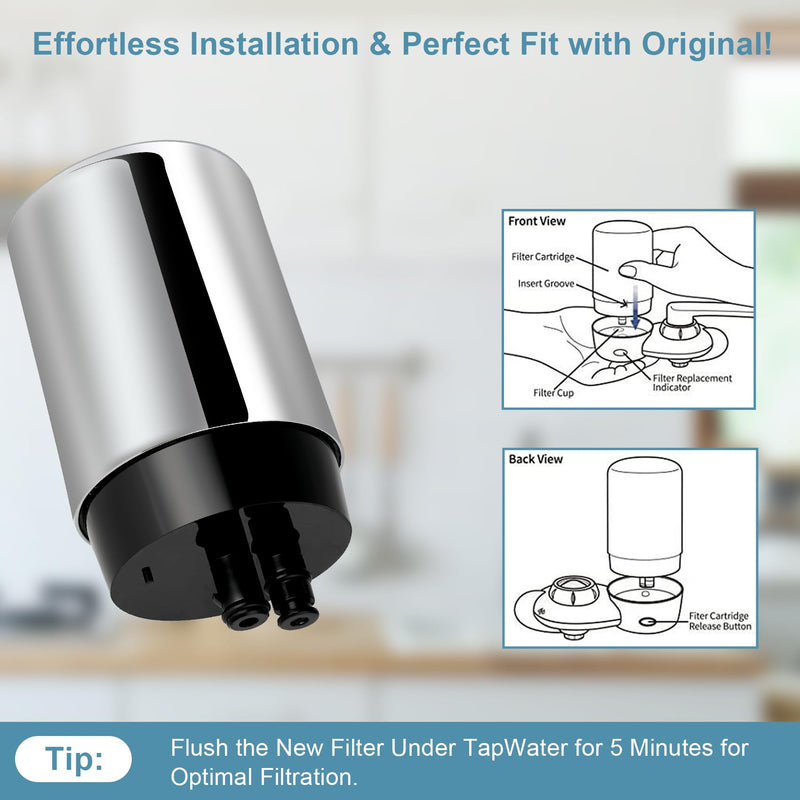 Water Filter Replacement for Brita Faucet Filter - Compatible with Brita 36311 On Tap Faucet Filters System for Sink, FR-200, FF-100 - Pack of 3 - Fits All Brita Tap Water Filters, LTF-003S Silver