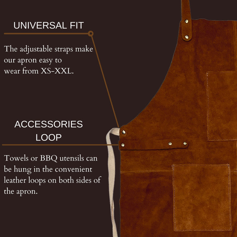 RUSTIC TOWN Leather Grill Work Apron with Tool Pockets ~ Adjustable up to XXL for Men & Women ~ Leather Tool Apron Tan