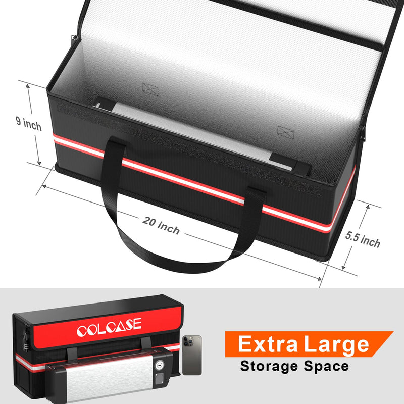 COLCASE Lipo Safe Bag Fireproof Explosionproof Ebike Battery Storage and Lipo Battery Charging with Combination Lock Silicone Coated Fireproof Bag (20 x 5.5 x 9 in)