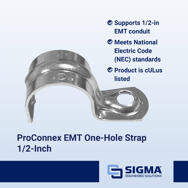 Sigma Electric ProConnex 1901 EMT One-Hole Strap 1/2-Inch, 100-Pack, 1/2 Inch, Gray, 100 Count