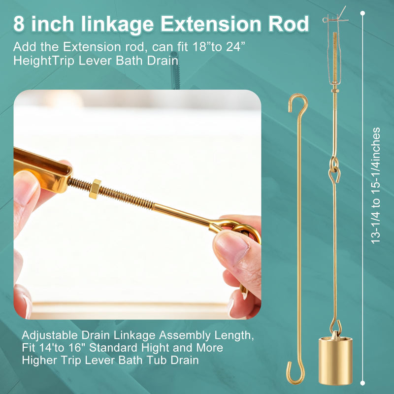 Bathtub Drain Linkage Replacement with Trip Lever Linkage and Faceplate, Strainer Cover, Tub Drain Kit for Trip Lever Bath Tub Waste and Overflow Drain, Chrome