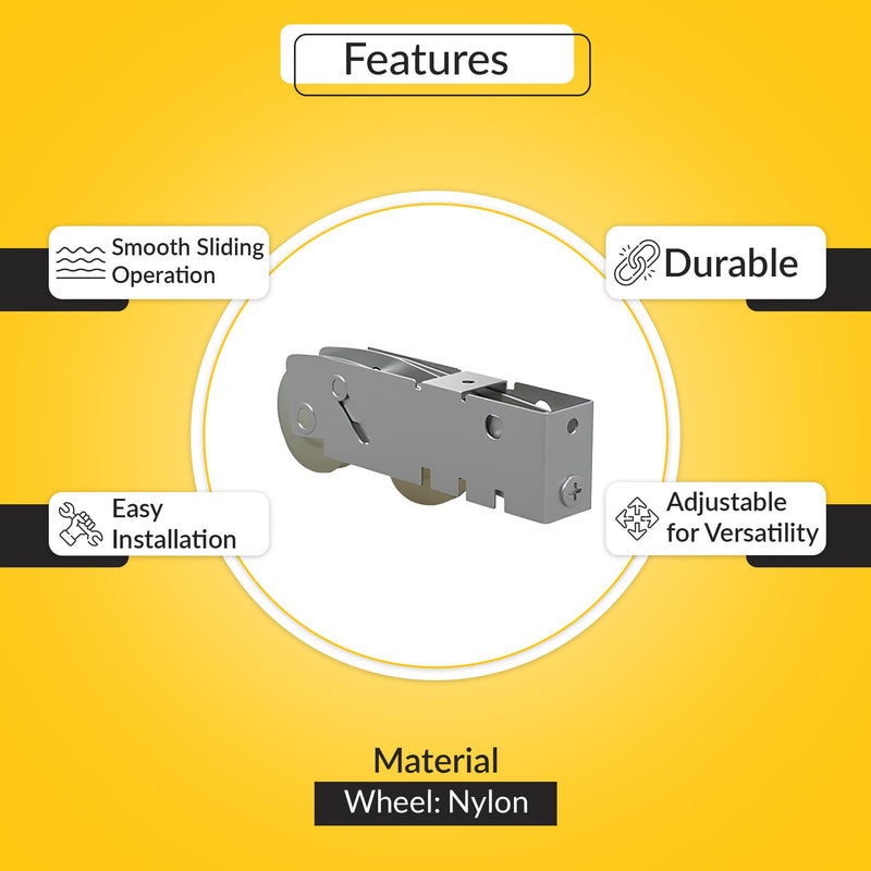 Brixwell Patio Door Roller Tandem with 1-1/4" Nylon Wheels, Gray Finish, 3-1/8" Length, 3/4" Width, 1-3/32" Height, Sliding Door Roller Assembly, Track System, and Handle Replacement