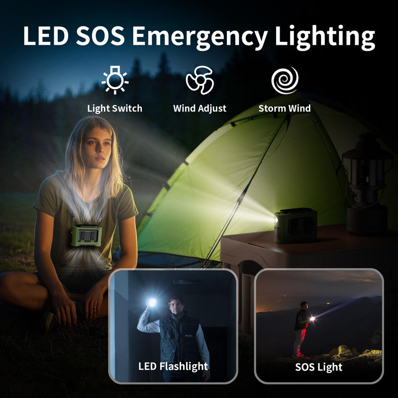 Socool 14500mAh Portable Waist Fan Clip on Wearable Belt Rechargeable Personal Fan, Dual Air Outlet, 40Hrs Cooling 5-Speed Battery Operated Fans with Light, Neck Fan Hanging for Outdoor Camping Travel Green