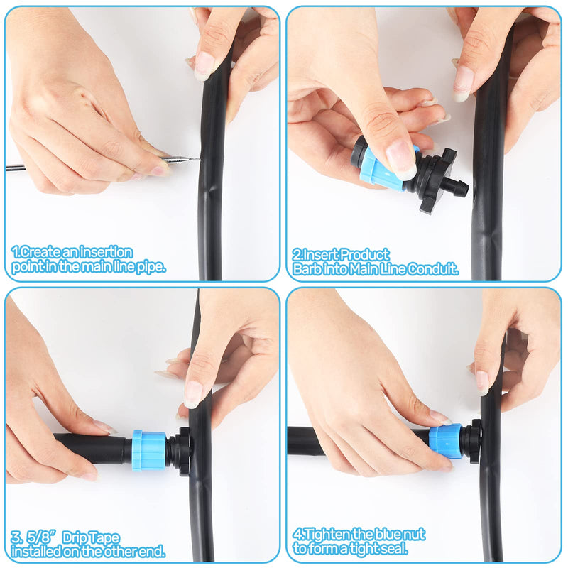 Frienda 50 Pcs Drip Tape Connector, Drip Tape Fittings, Drip Irrigation Tubing Coupling Barbed Locking Fitting Kit, Drip Irrigation Tools Twist Locks 1/4" Barb for 5/8" Drip Tape Sprinkler