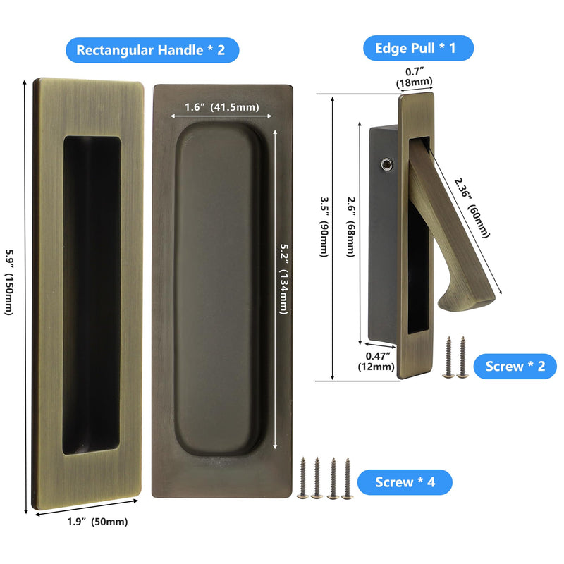 Dontay Pocket Door Handles,Recessed Pull,Non Lock Flush Hardware,Bronze,6''