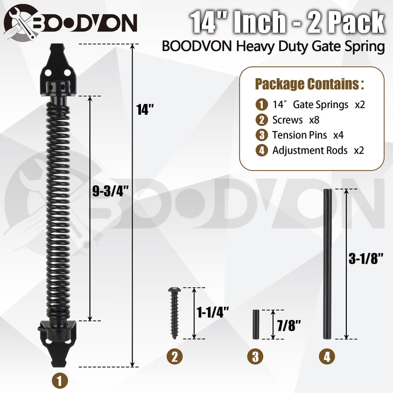 14" Gate Spring Self Closing Heavy Duty Door Springs to Close Door, Adjustable Tensioner Automatic Gate Closure, Gate Spring for Wooden Gate, Vinyl Fence, Steel Door(Black, 2 Pack) 14 Inch