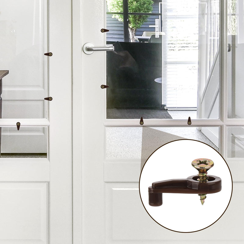Glass Retainer Clips, 25 Pcs Glass Cabinet Clips 4mm Plastic Mirror Holder Clips Kit Transparent Glass Door Retainer with Metal Screws for Fixing Window Glass Cabinet Doors (Brown, Gold)