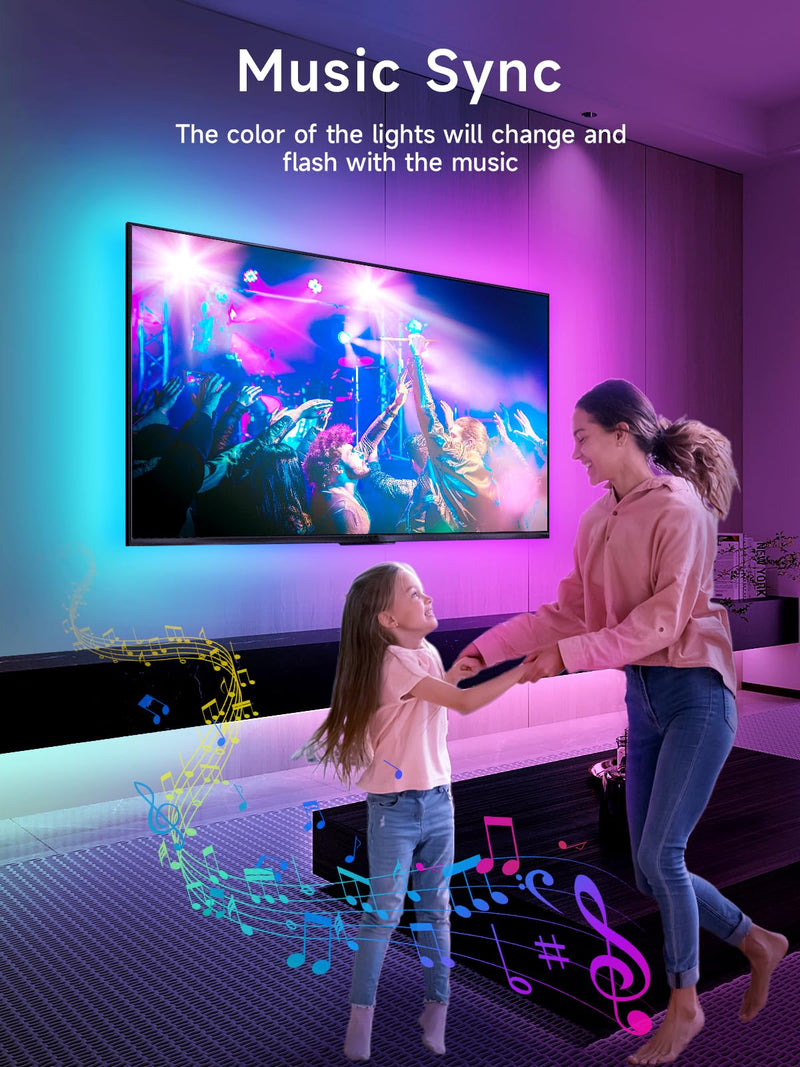 LED Lights for TV, 16.4ft TV LED Backlight for 50-75in, RGB TV LED Lights Behind Strip with Music Sync, Bluetooth APP and Remote Control USB Powered LED Lights for Bedroom, Gaming 16.4ft for 50"-75" TV