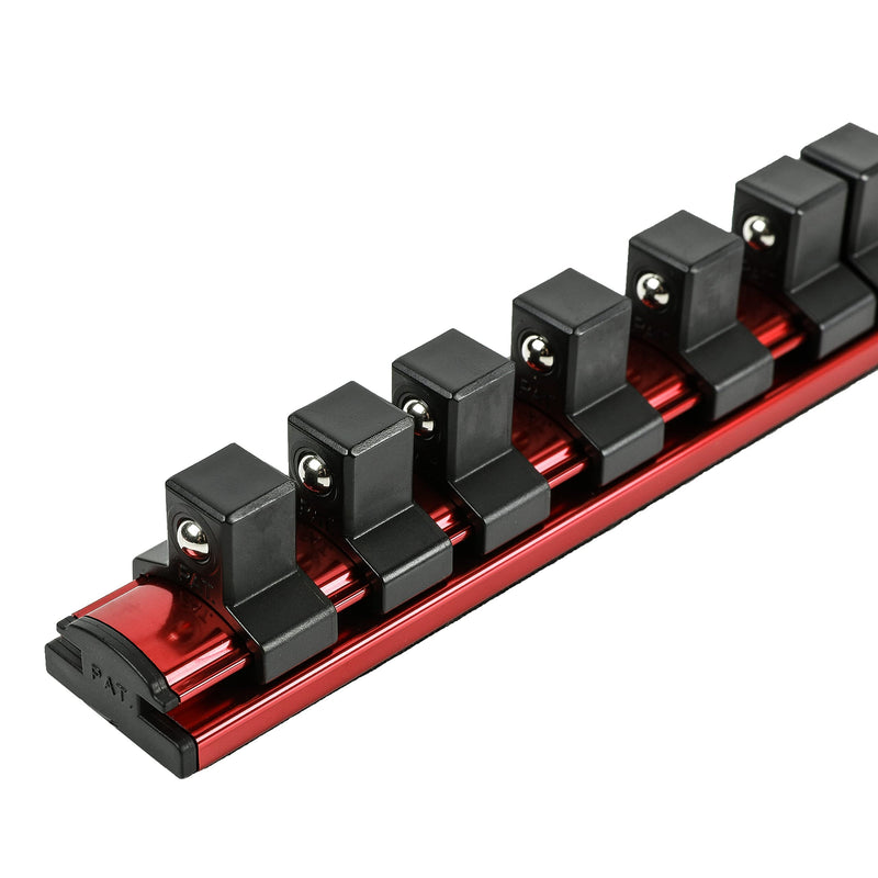 ARES 60129-1/2-Inch Drive Magnetic Socket Organizer - Aluminum Rail Stores up to 16 Sockets and Keeps Your Tool Box Organized Red 1/2-Inch Drive 16.5-Inch Magnetic Socket Rail