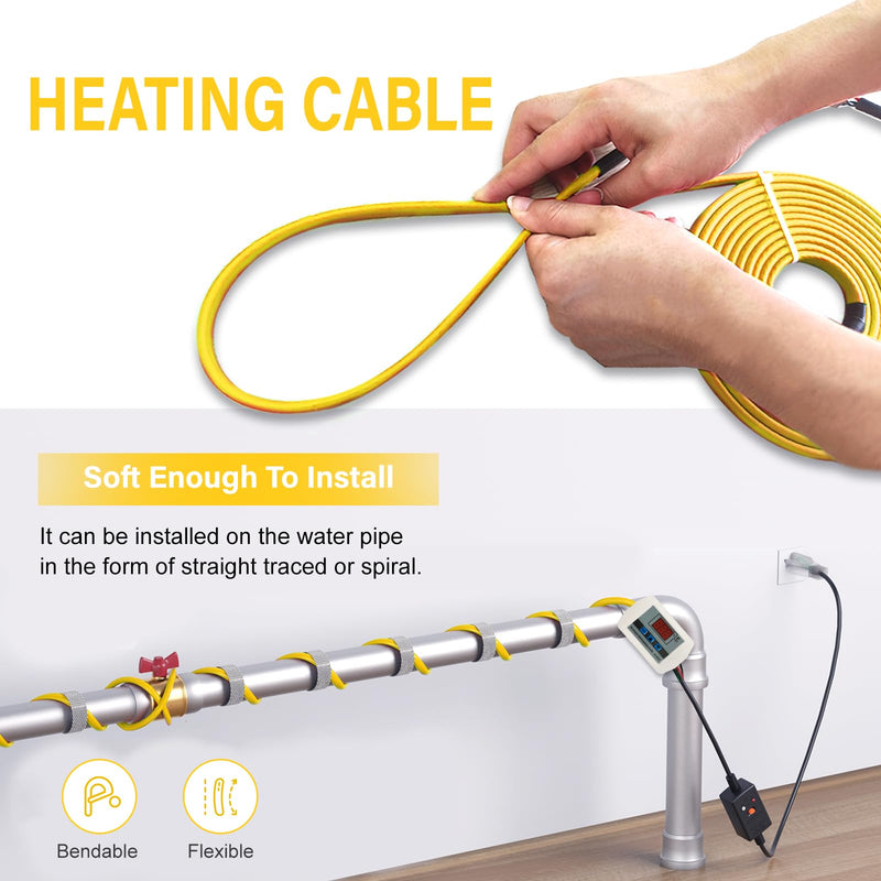 Cupohus Heat Tape for Water Pipes 6FT, Self-Regulating Digital Display Thermostat, Freeze Protection Roof Deicing Cable for Metal, Plastic Home Pipes, RV Water Hose