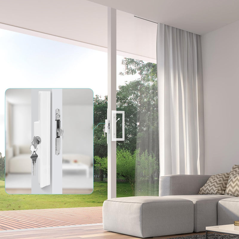 Sliding Patio Door Handle Set with Key Cylinder and Mortise Lock,Sliding Glass Door Handle with Lock Fits Door thicknesse is 1-3/4'' to 2-1/5'' and 3-15/16'' Screw Hole Spacing. Handles With Key Cylinder