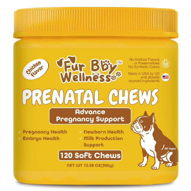Dog Prenatal Vitamins for Pregnant & Nursing Dogs - Supports Healthy Pregnancy, Puppy Growth & Lactation - with Folic Acid, Iron & Calcium - 120 Soft Chews