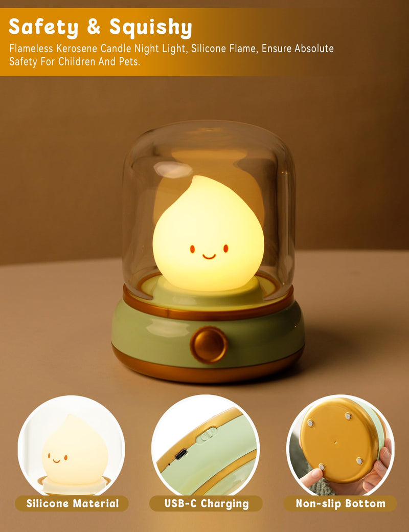 Cute Chibi Flame Lamp, Anime Cozy Lights, Retro Rechargeable Night Light, Decor, Smoko Light, Cute Desk Accessories, Cute Gifts Green