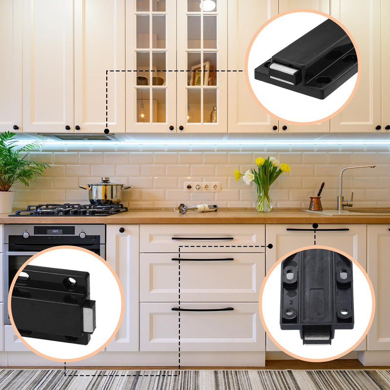 Zonon 8 Pack Magnetic Push Latch Heavy Duty Push to Open Cabinet Hardware Release Touch Latch and Catch Press Out Magnet for Large Door Cabinet Kitchen Drawer Lock (Black) Black