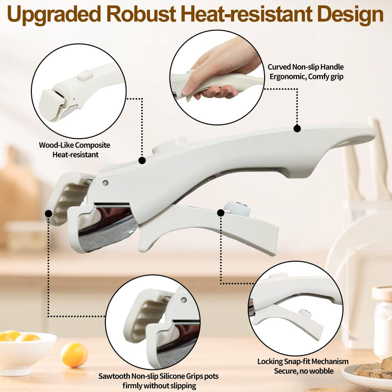 Removable Pot and Pan Handle - Detachable Cookware Handle with Quick-Release Button, Space-Saving Universal Handle for Most Cookware, Sturdy & Durable, Ivory White, 2 Pack