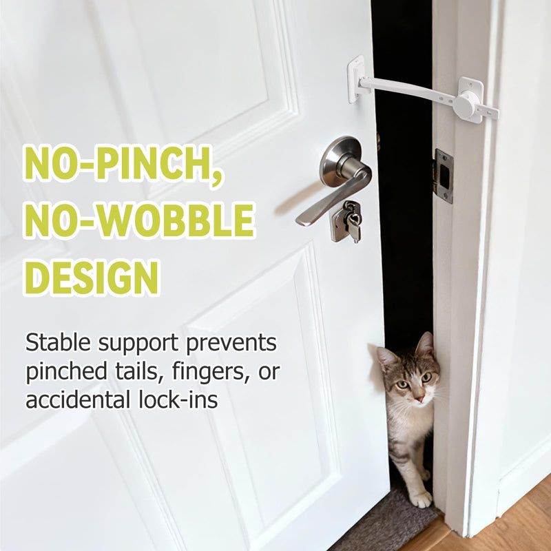 CLYMENE Door Stopper and Latch for Cats, Extra Large Adjustable Cat Door Holder Latch - Keeps Dogs Out of Litter Box & Feeding Area – Tool-Free Installation, White