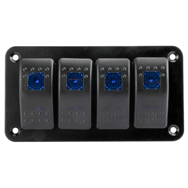 Amarine Made 12-24V Boat Switch Panel Illuminated Rocker Switch Aluminum Pre-wired Panel 2,3,4,5,6,8 Gang Toggle Switches Dash 5 Pin ON/Off 2 LED Backlit for Bus Boat Car Marine Blue LED IP65 (4 Gang)