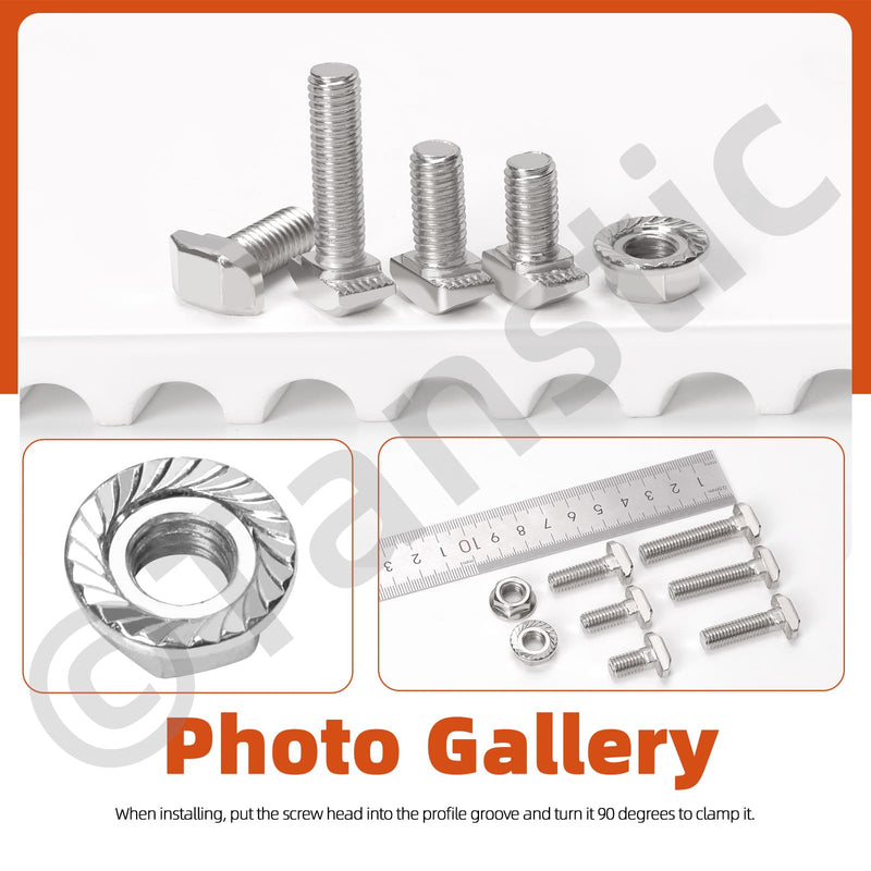 Tanstic 60 Sets M8 T Slot Drop-in Bolt Hammer Head Bolt T Shape Stud Sliding Screw for European Standard 40 Series Aluminum Profile