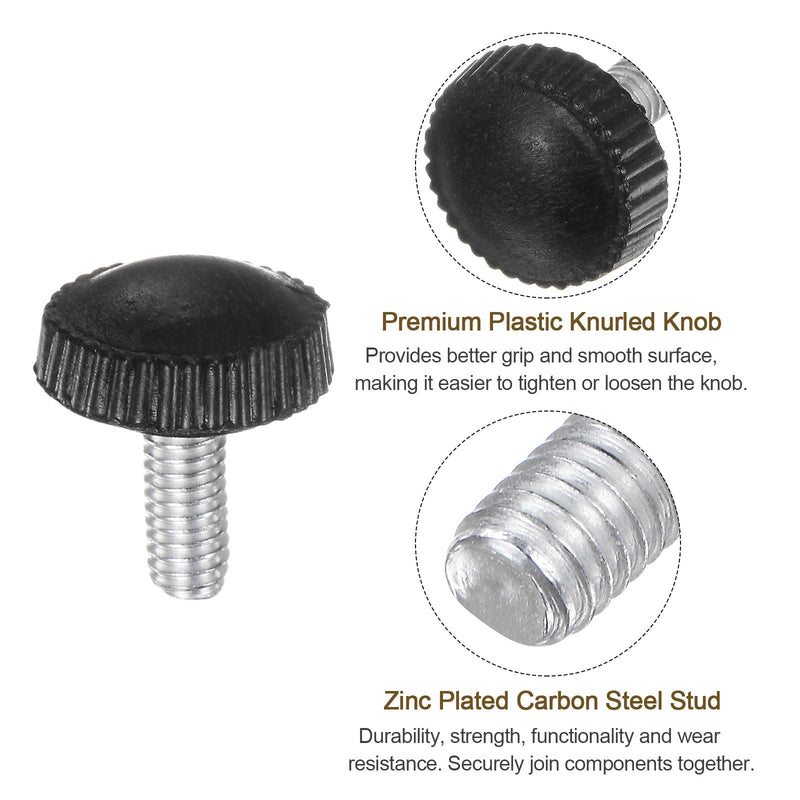 uxcell 30pcs M4 x 10mm Metric Male Thread Knurled Knobs, Thumb Screw Clamping Knobs Grip Plastic Handle Hand Knobs with Threaded Stud, Black