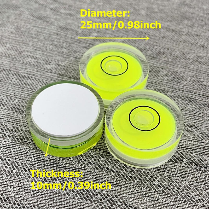 4Pcs Small Circular Bubble Levels with Double Sided Adhesive Bottom Mini Little Stick-on Bubble Spirit Level Measuring Layout Tools Levels (25x10mm) 25x10mm