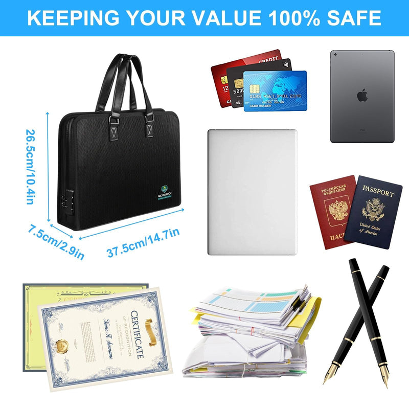 Fireproof Document Box with Handle (14.7" x 10.4") - 13-Pocket Expanding Accordion File Folder, Water Resistant Important Paper Organizer for Estate Planning, Wills (Not a Ring Binder)