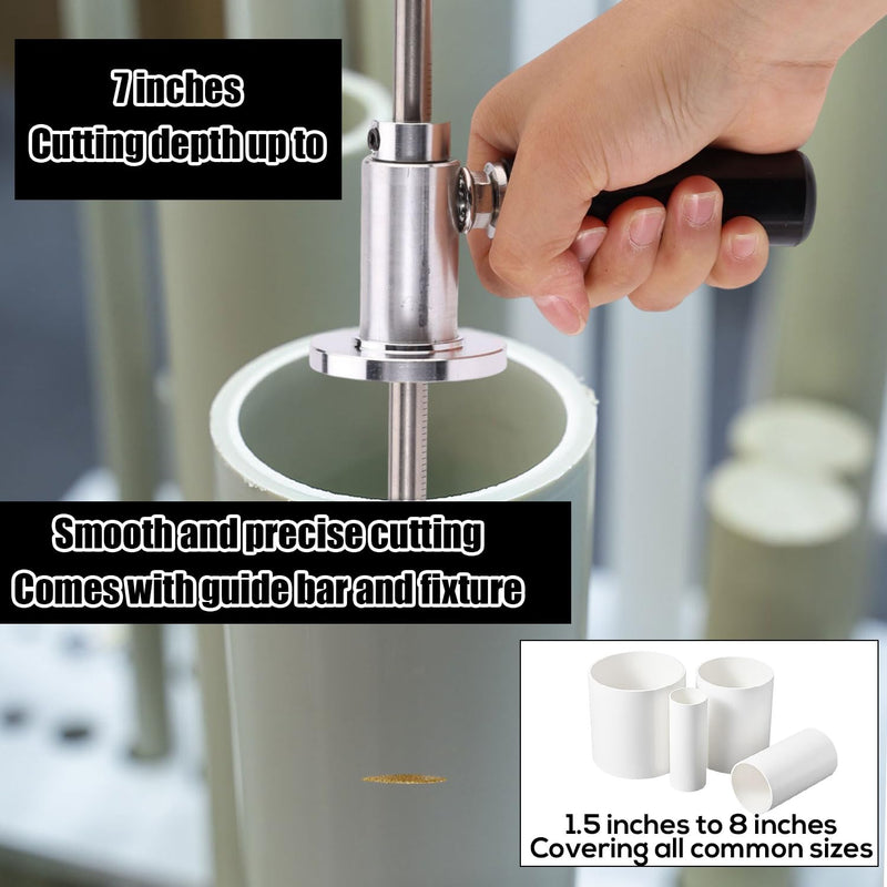 Inside Pipe Cutter, Stainless Steel Plumbing Internal Plastic Hose Cutting Tool with Grit Cutting Wheel & Handle 7" Adjustable Cut Depth Fit for 1.5-8" PVC Pipes