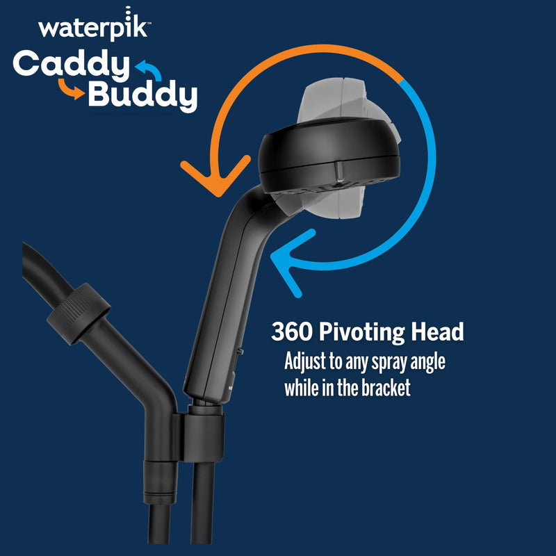 Waterpik Caddy Buddy Pivoting Hand Held Shower Head With 5-Foot Hose, 5-Mode with High Pressure Sprays, Matte Black, PHO-555E