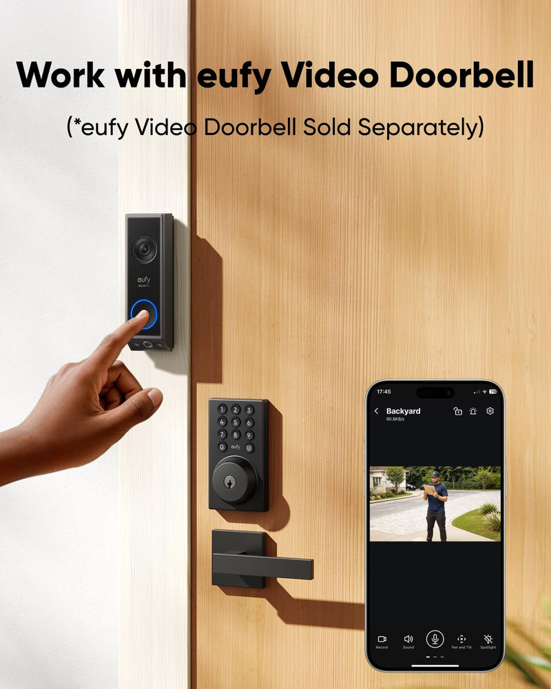 eufy Security Smart Lock C30, Keyless Entry Door Lock, Built-in WiFi Keypad Deadbolt for Front Door, No Bridge Required, Easy Installation, App Remote Control, Reliable Power, BHMA Grade 3 Contemporary Black