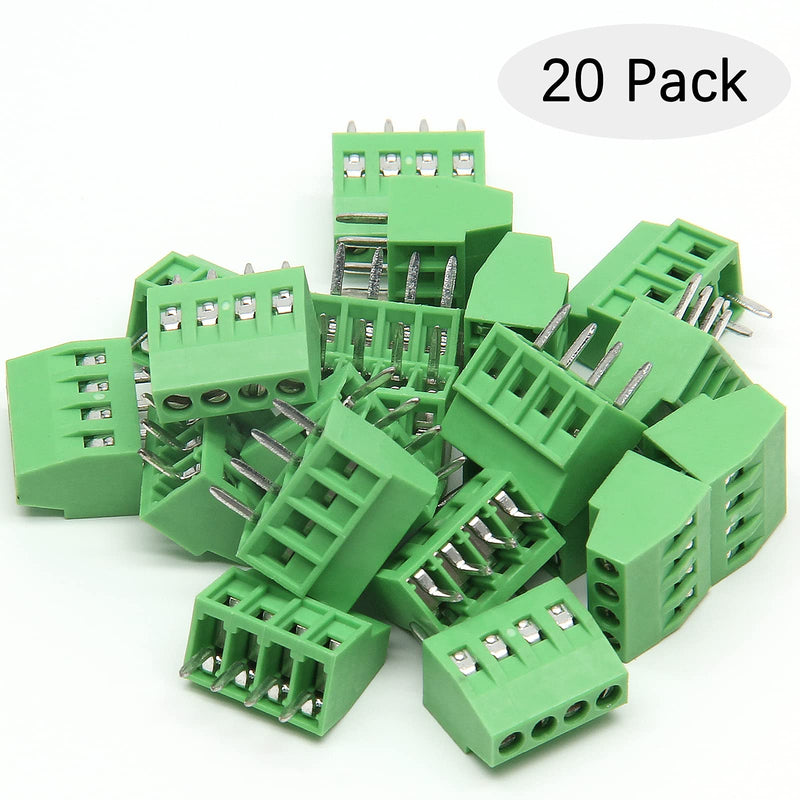 4-Pin 2.54mm Pitch PCB Terminal Block, 150V 6A Mount Screw Terminal Connector (20Pcs) 4 Pin-20 Pcs