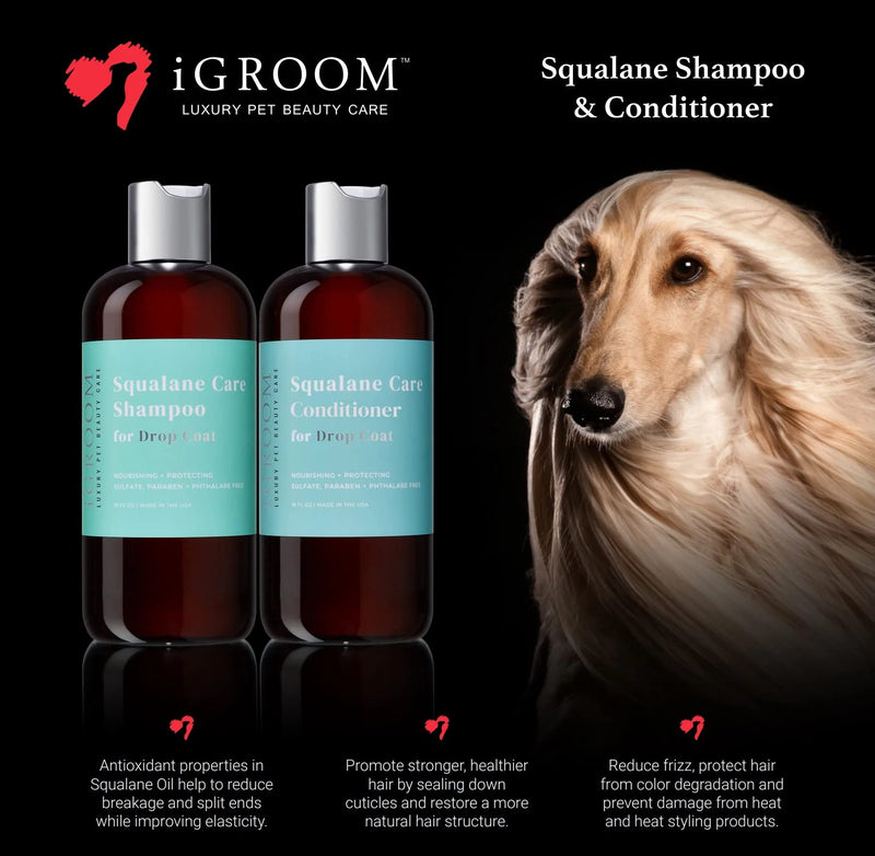 iGroom Squalane Care Dog Shampoo for Dropcoats, Luxury Pet Beauty Care, Reduce Breakage and Split Ends, Promotes Strong and Healthy Hair, Made in USA, 16 oz - PawsPlanet Australia