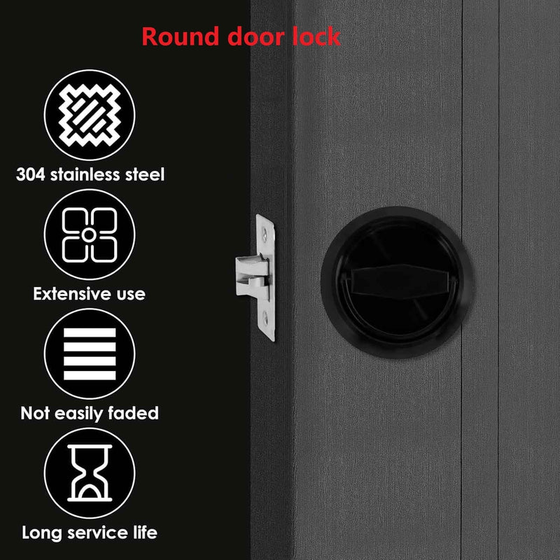 Stainless Steel 304 Black Round Recessed Door Lock, Hidden Recessed Install Cup Door Knob Lock, Recessed Door Handles Pulls Latch Knob, Pocket Door Handle Without Keys