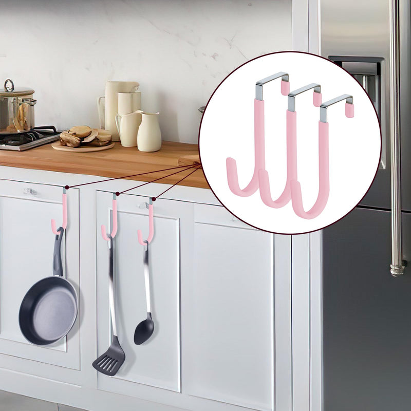4 Pack Over The Door Hooks, 4.96Inch Hooks for Hanging Heavy Duty Door Hanger, Towel Hanger Hook Holders, Over Door Hangers Hooks Door Hanger Hooks for Hanging Clothes, Towels, Hats,Coats,Bags (Pink) Pink 4.96 inch
