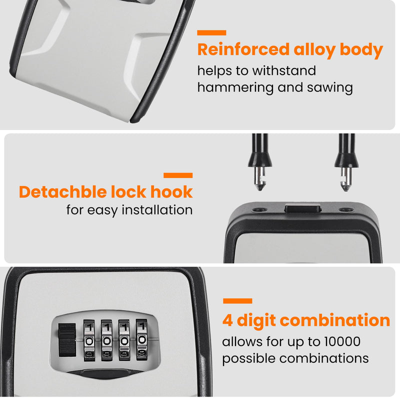 Fayleeko Portable Key Lock Box, Lock Box Wall Mounted for House Key, Car Keys, 6 Key Capacity, Weatherproof Resettable Code (1 Pack, Grey) 1
