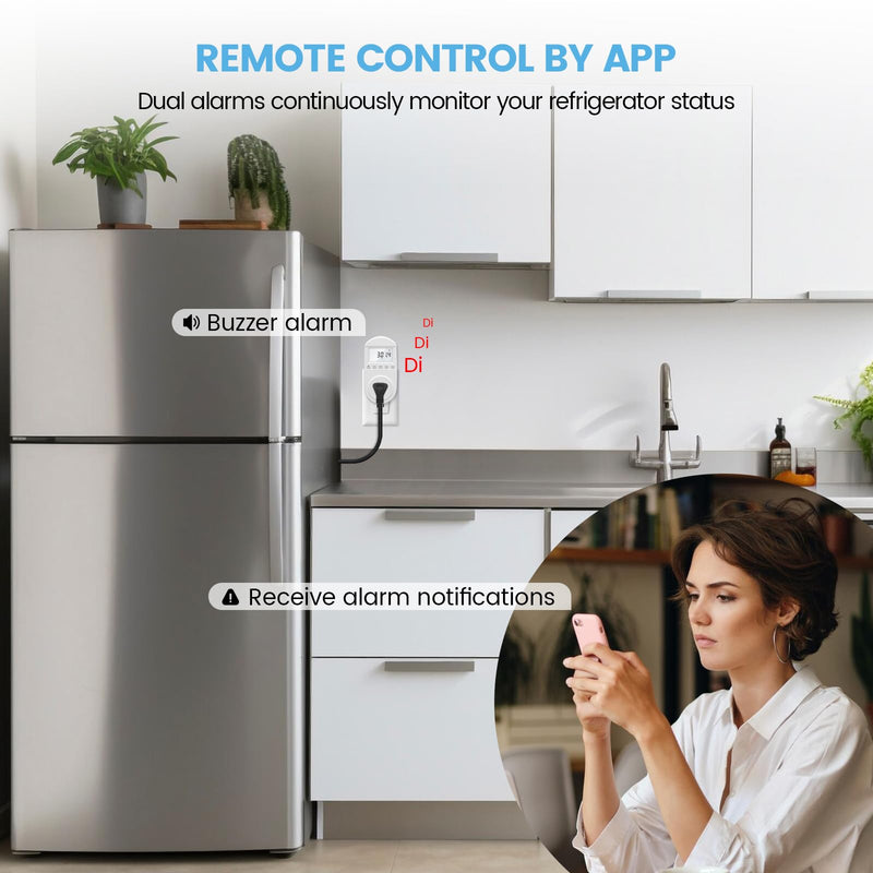 WiFi Electricity Usage Monitor, Plug-in Power Meter with Audible Alarm, Refrigerator Power Consumption Monitoring and Electricity Bill Statistics