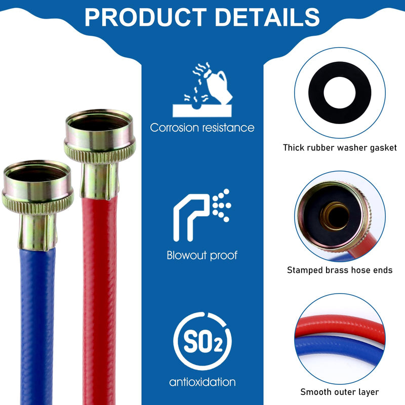 Washer Hoses 4FT,Rubber Washing Machine Hoses 3/4 Washer Machine Hoses 2 packs,Burst Proof Water Supply Lines for Hot and Cold Water Washer Hoses,Universal for All Standard Wash Machines-by MIFLUS Rubber 4foot-Straight
