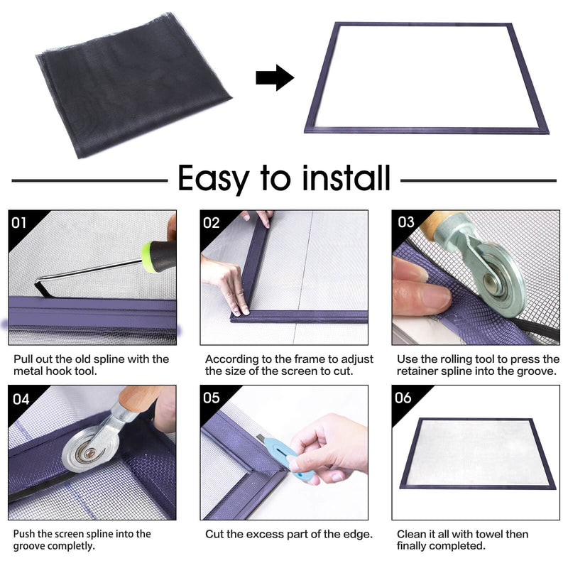 TOOLTRIZ Windows Screen and Screen Door Replacement, 48"x118" Durable Fiberglass Screen Mesh - Screen & Sliding Screen Door Repair for Patio & Window 48" x 118" Charcoal/Black